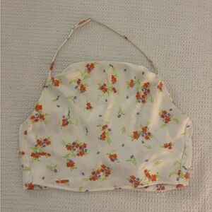 Zara Cream Floral Halter Satin Crop Top